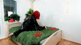 Backstage Movie of Dyke Bondage Fun. RUBBER Clothes Light Fem Dom Tickling with