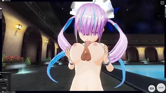 3D ANIMATED Minato Aqua Jerking off Huge Dick with Long Jugs
