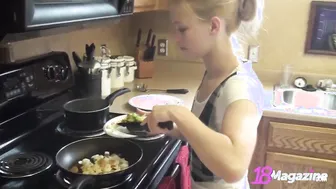 Tiny Boobed Coed Emi Clear Into Topless Cooking Session