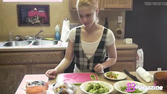 Tiny Boobed Coed Emi Clear Into Topless Cooking Session