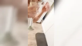 Hoe piss whore drinking her own piss and squirting on the floor