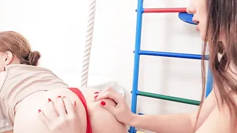 Crazy lesbians work out on a floor