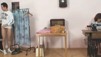 Hot Grandma porn video – Dude fucks older tailoress on the floor