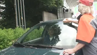Sexy grandmother takes double penetration public