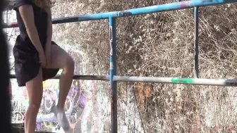 Outdoor Agent Vulgar blonde flasher getting her snatch creampied into a tunnel