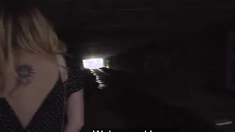 Outdoor Agent Vulgar blonde flasher getting her snatch creampied into a tunnel