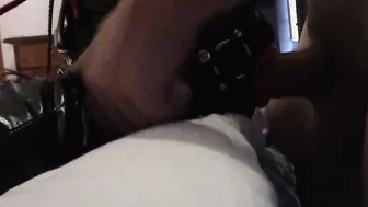 Throated by a gigantic penis with a lip open mouth