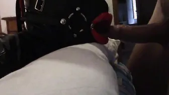 throated by a gigantic penis with a lip open mouth