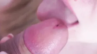 Bj close-up. Cum on tongue