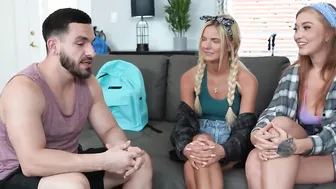 Mae Milano and friends bounce on a penis
