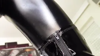 Turned On leather MILF into slim leather outfit screwed and jizzed
