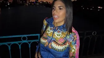 Sheila Ortega getting plowed into the street by two strangers