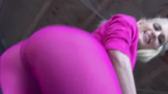 German slim blonde athletic fitness skank with pink pants