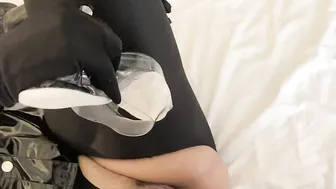 Clear Mules and Spandex Stockings Masturbation