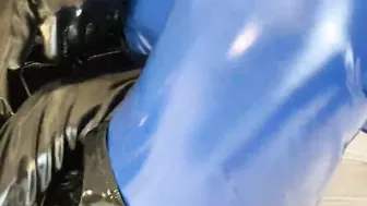 Blue Pants Ebony Vinyl Dress Heels and Gloves