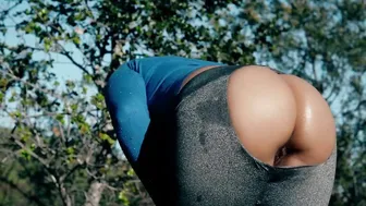 Fitness Sexy Gigantic Butt Black ripped pants into outdoor  takes Big Black Cock w/ Cum