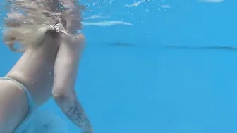 Mini-Swimming Pool Challenge - Petite Blonde Teen Swims With Style