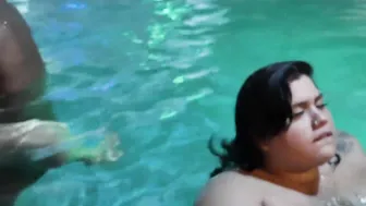 two BBW chick gotten boned by two big black dick Poolside