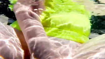 Red XXX fucks her snatch with a dildo into the pool