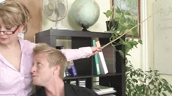 Office woman inside pantyhose ride his huge dick