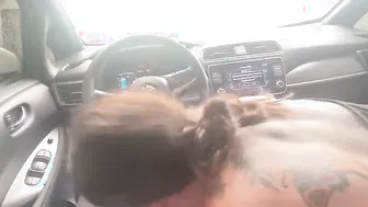 Busy parking lot blow job into the rain while charging my vehicle
