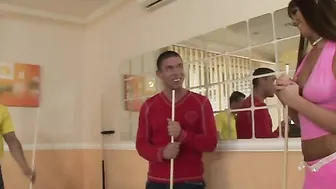 Simony Diamond Loses At Pool But Wins A Double Penetration From Her Buddies