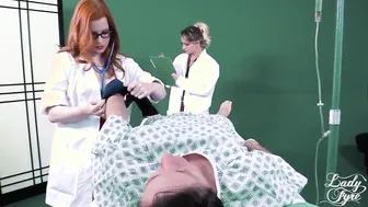 Doctors porn video – Red Haired and Blonde doctors fucking male patient