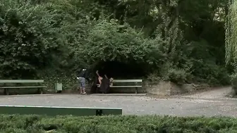 Nude sub tied into the city center