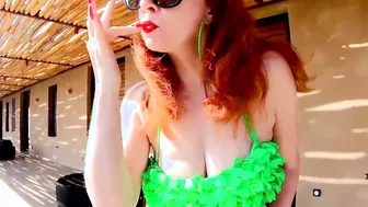 Big Titted red head milf Red XXX getting off poolside