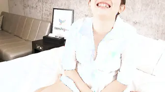 Cafe worker Yuko Mukai plays dressup inside a uniform for us