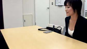 Hasumi is lusty at the office so uses her dildo to masturbate