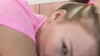 Blonde Alisson Keeps Pink Titty Top On To Got Banged And Facialed