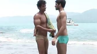 Twinkie and muscular latino screwed rough on the beach.