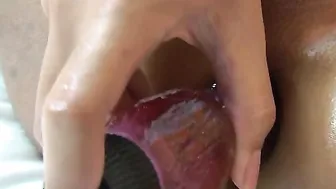 Thai lady boy with ebony hair and tiny jugs Noon shows how to handle her penis