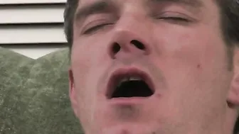 Bro with pierced nipple and chest tattoo jerks off and sucks his load on his stomach.