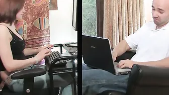 Internet chat turns real when guy shows up to nail Cutie dark hair.
