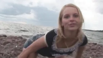 Sweet Sarah kimble show pussy closeup at beach POV