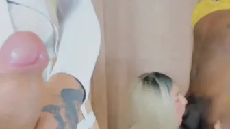 Shemale Enjoys Sucking Cock Her Two Mates Cock
