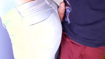 Assjob inside Tight Blue Jeans