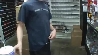 Crystal Ray blowjob a dick at video store