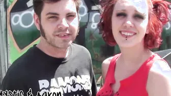 Redhead teen and her boyfriend having amateur outdoor sex