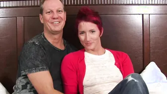 Natural redhead wife and her husband at amateur casting