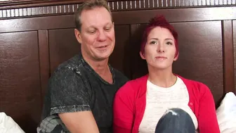 Natural redhead wife and her husband at amateur casting