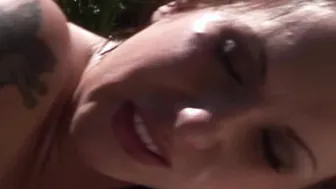 Brunette american teen having outdoor interracial anal sex