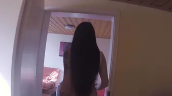 German POV Porn with a real black haired Hooker white underwear
