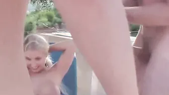 Outdoor anal threesome with two German blonde Beach sluts
