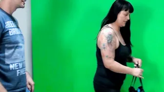 Chubby black haired Woman picked up public at the street