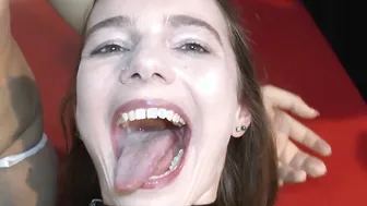 Gangbang Party and golden Shower for the skinny Teen in black stockings