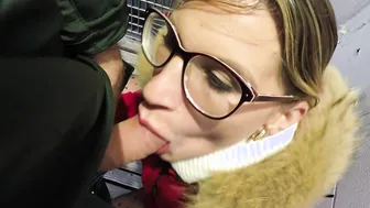Naughty German Milf with glasses fucks outdoor POV