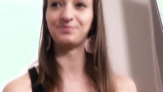 Skinny brunette Girl with small tits during her first porn casting
